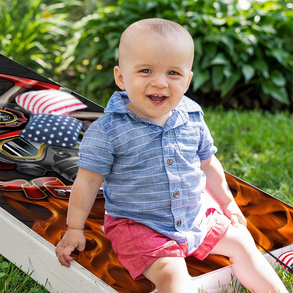 Firefighter and Steel - Cornhole Board Wrap - Set of 2