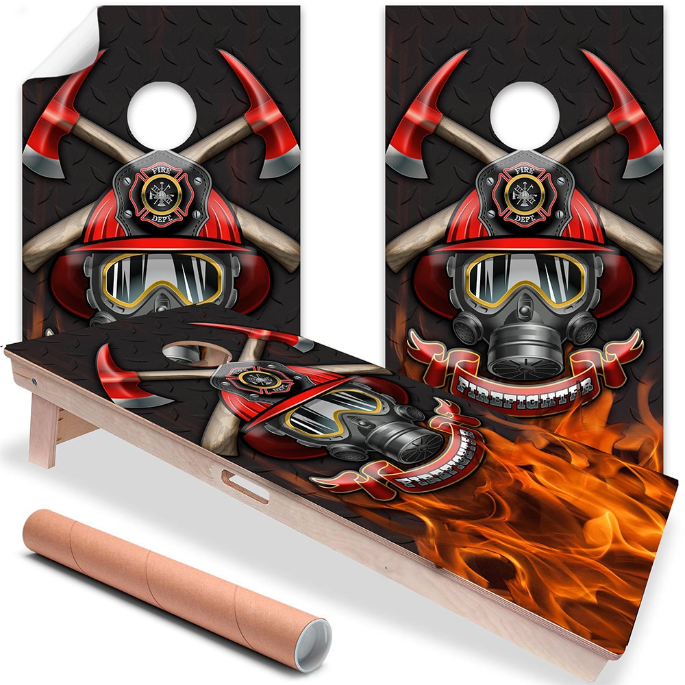 Firefighter and Steel - Cornhole Board Wrap - Set of 2