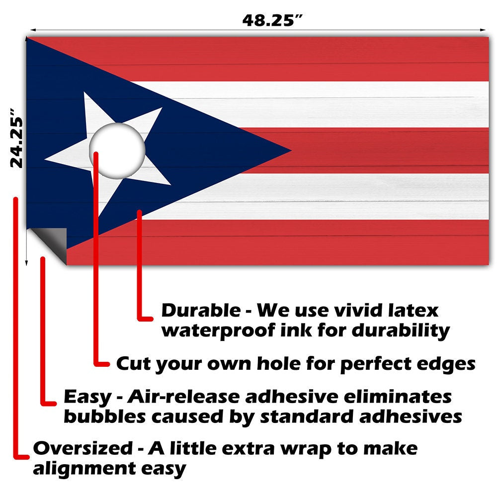 Puerto Rican Flag - Cornhole Board Wrap - Set of 2