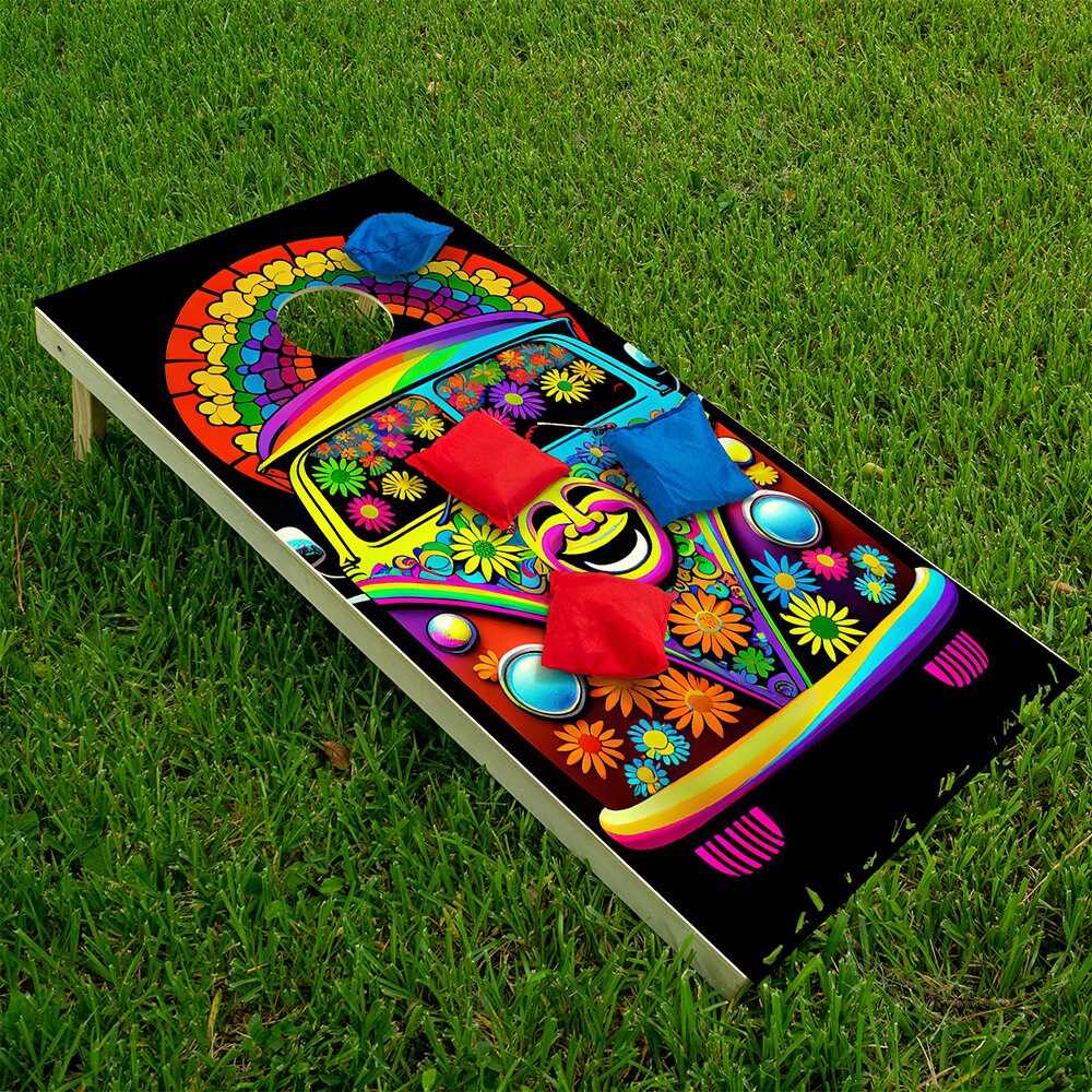 Hippie Van Colorful - Cornhole Board Wrap - Set of 2