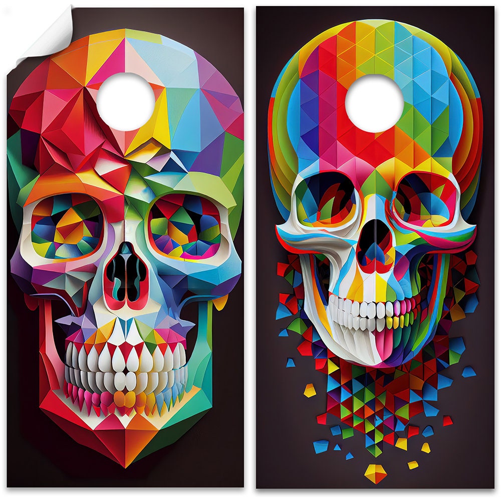 Rainbow Skulls - Cornhole Board Wrap - Set of 2