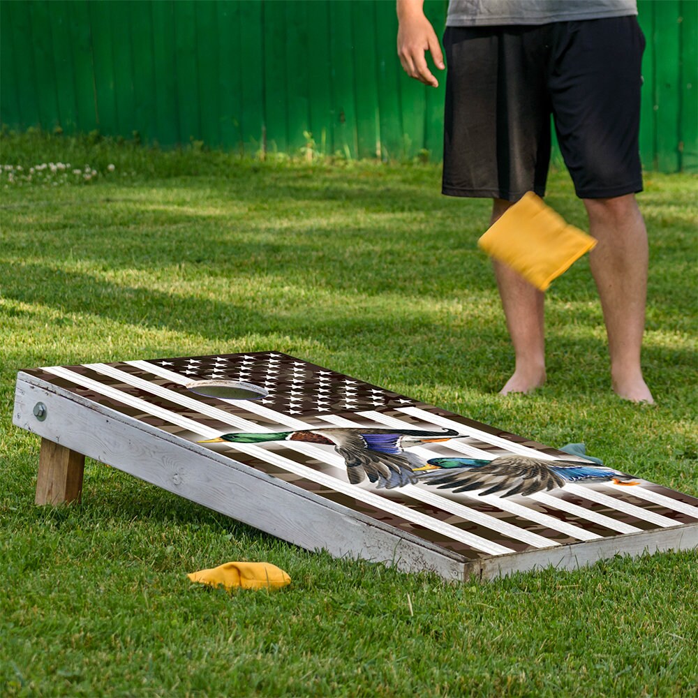 American Camo Flag Duck Flying - Cornhole Board Wrap - Set of 2