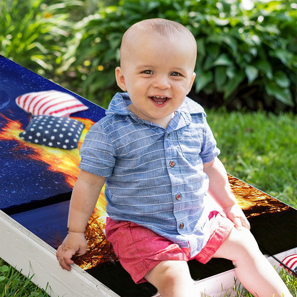 Campfire by the Lake - Cornhole Board Wrap - Set of 2