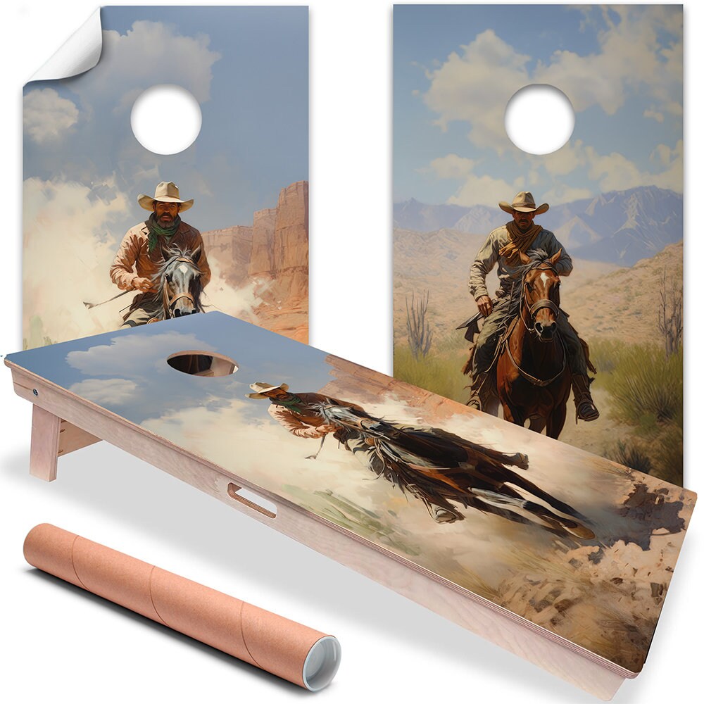 Old West Cowboys Ranch - Cornhole Board Wrap - Set of 2