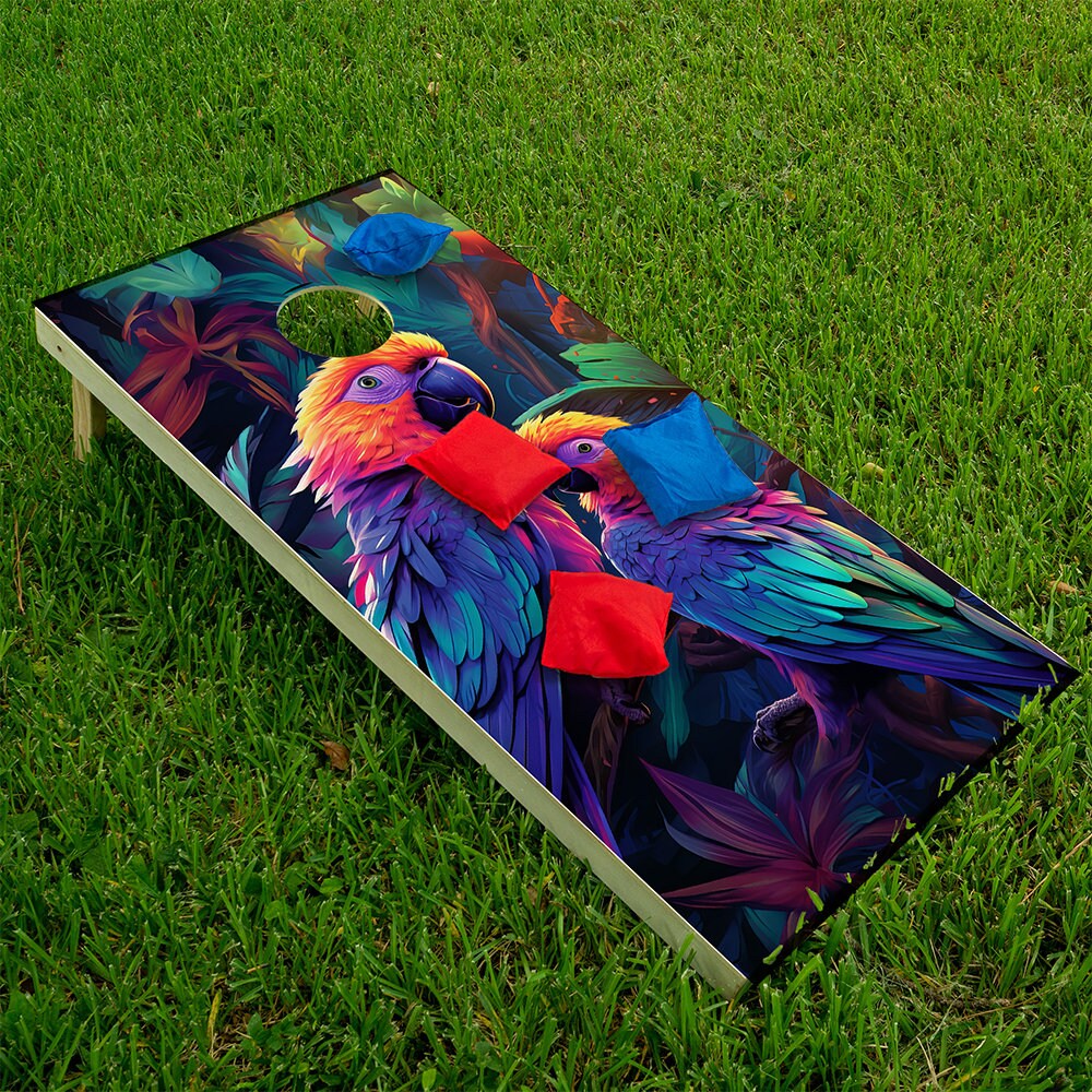 Colorful Parrots - Cornhole Board Wrap - Set of 2