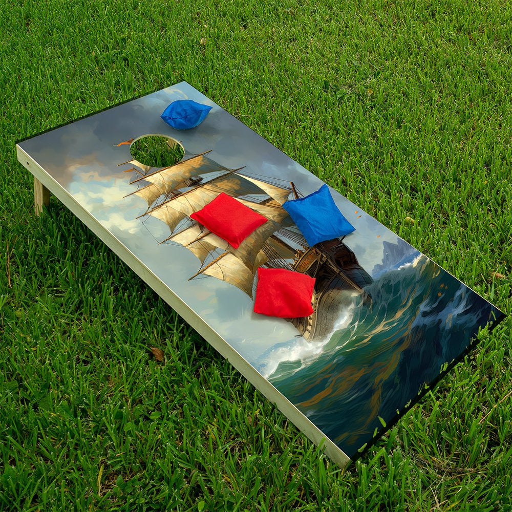 Vintage Sailing Ships Painting - Cornhole Board Wrap - Set of 2