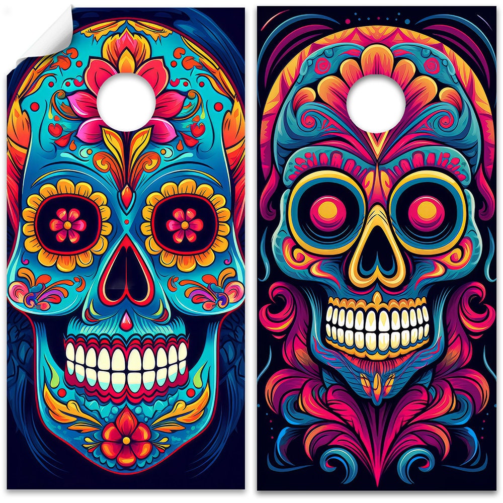 Sugar Skulls - Cornhole Board Wrap - Set of 2
