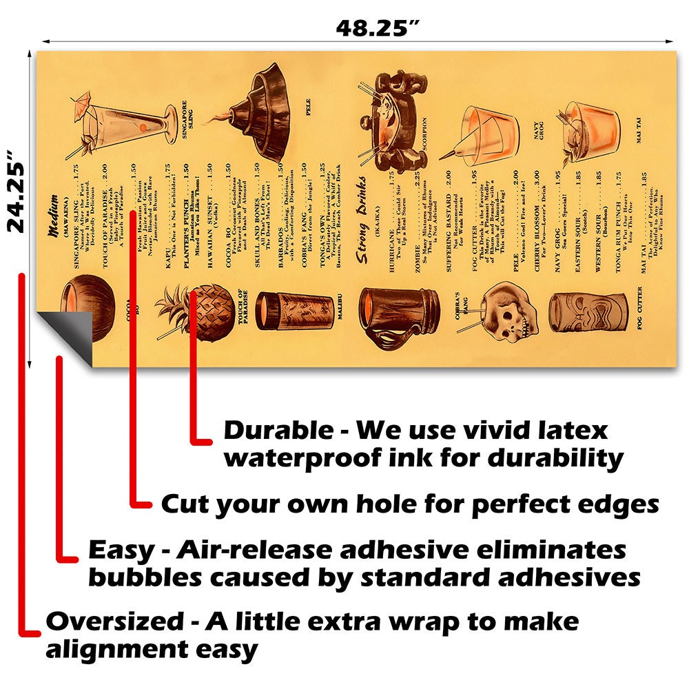 Tiki Drink Menus - Cornhole Board Wrap - Set of 2