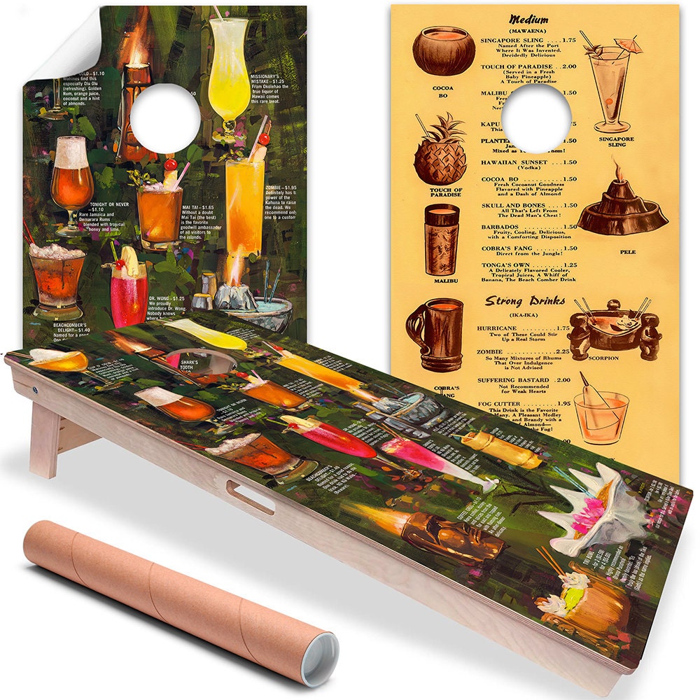 Tiki Drink Menus - Cornhole Board Wrap - Set of 2