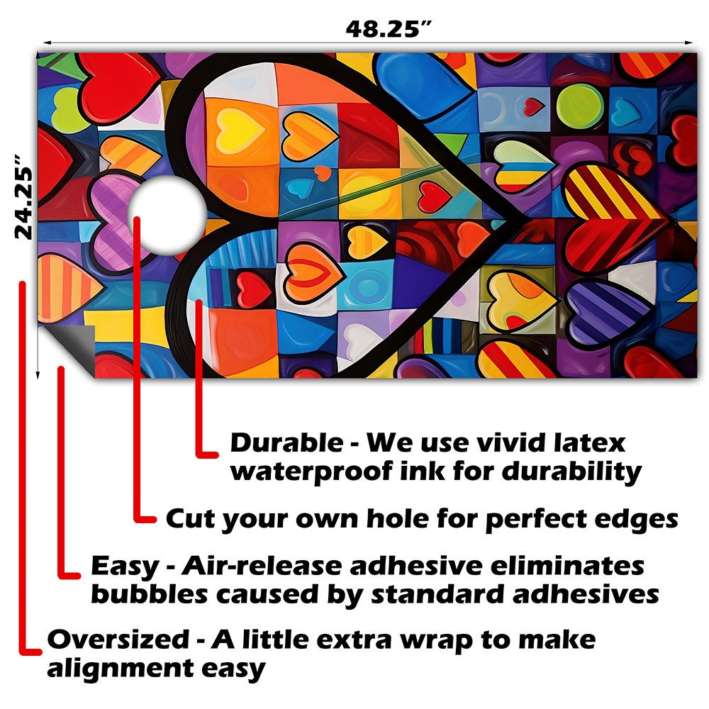 Heart to Heart - Cornhole Board Wrap - Set of 2