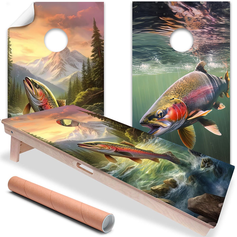 Blue Lake Fishing - Cornhole Board Wrap - Set of 2