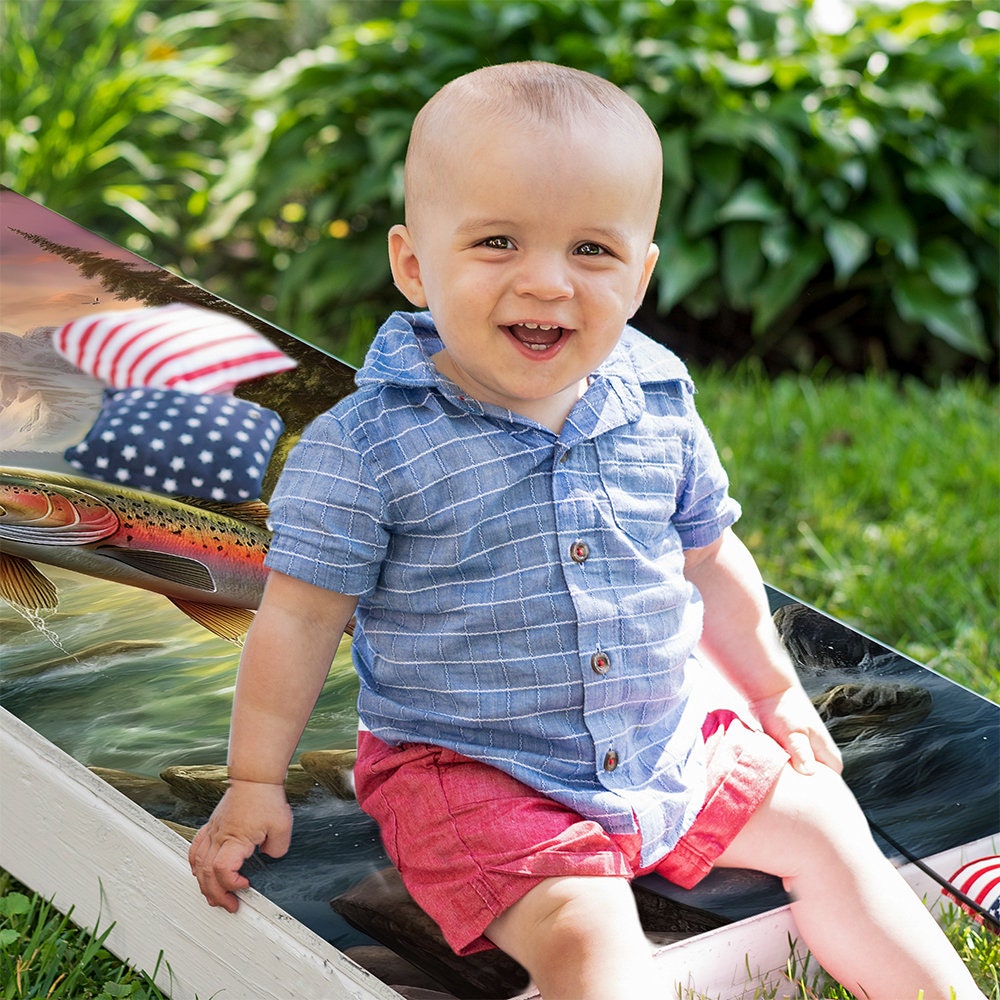 Blue Lake Fishing - Cornhole Board Wrap - Set of 2