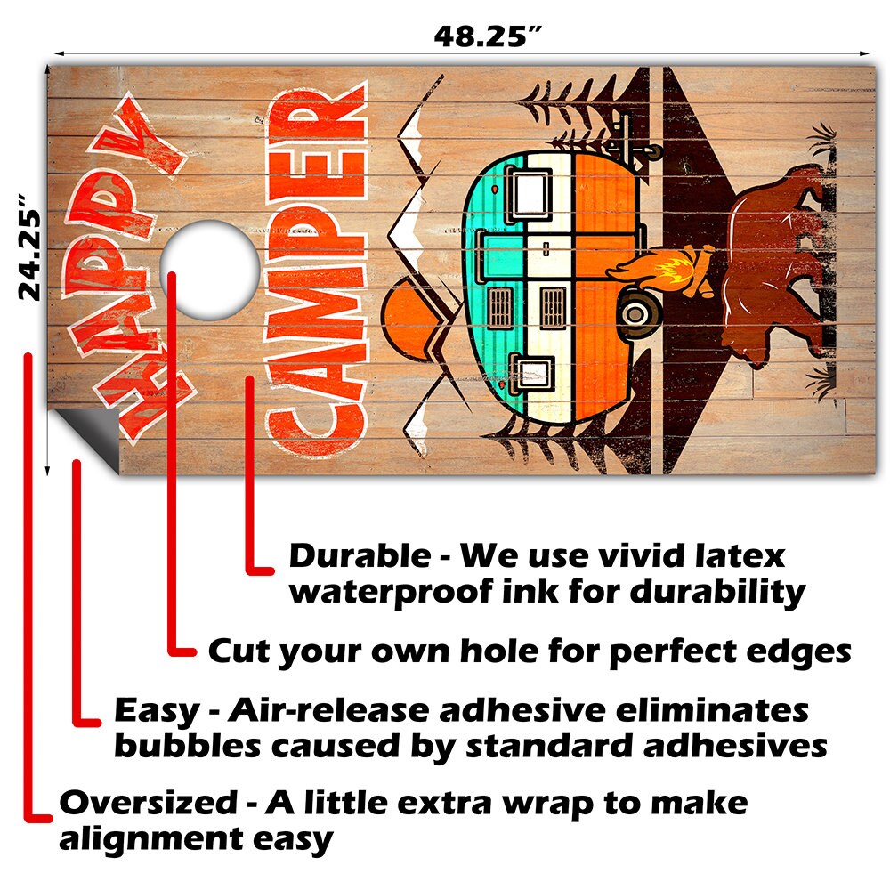 Happy Camper - Cornhole Board Wrap - Set of 2
