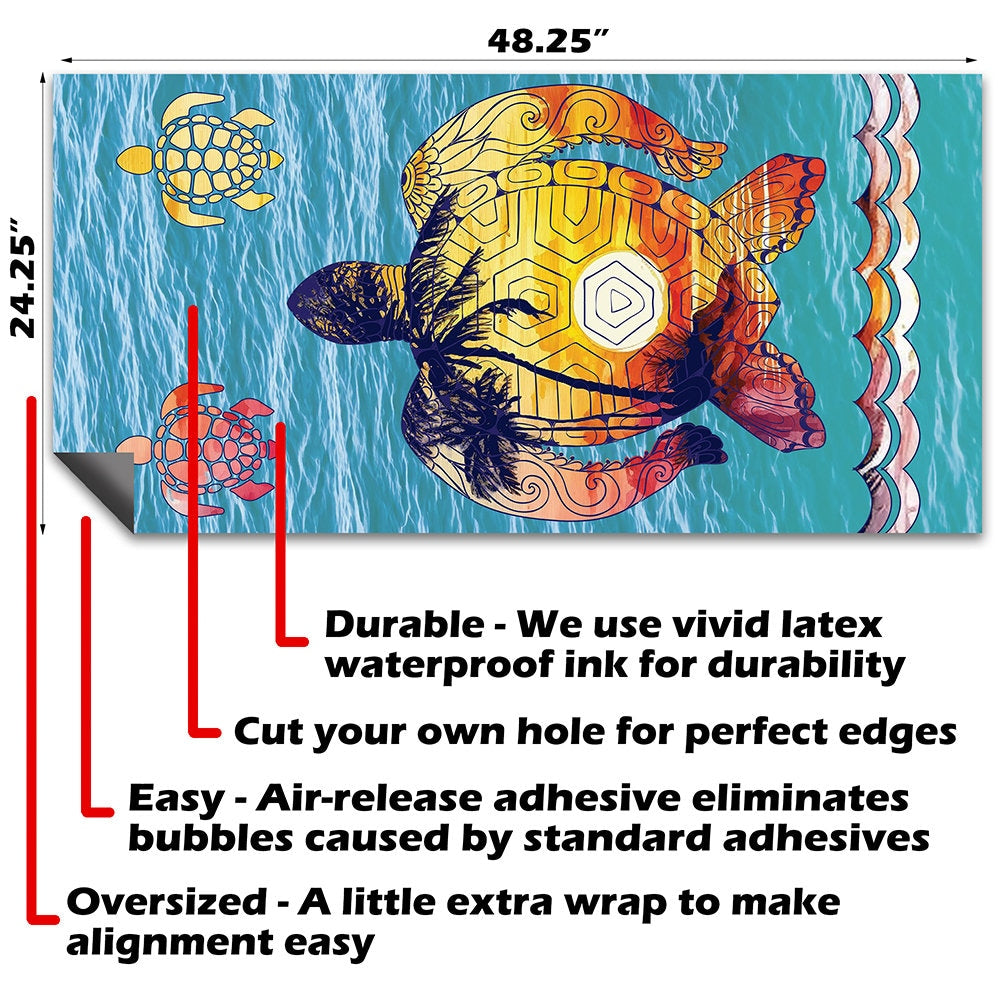 Sunset Sea Turtle and American Flag - Cornhole Board Wrap - Set of 2