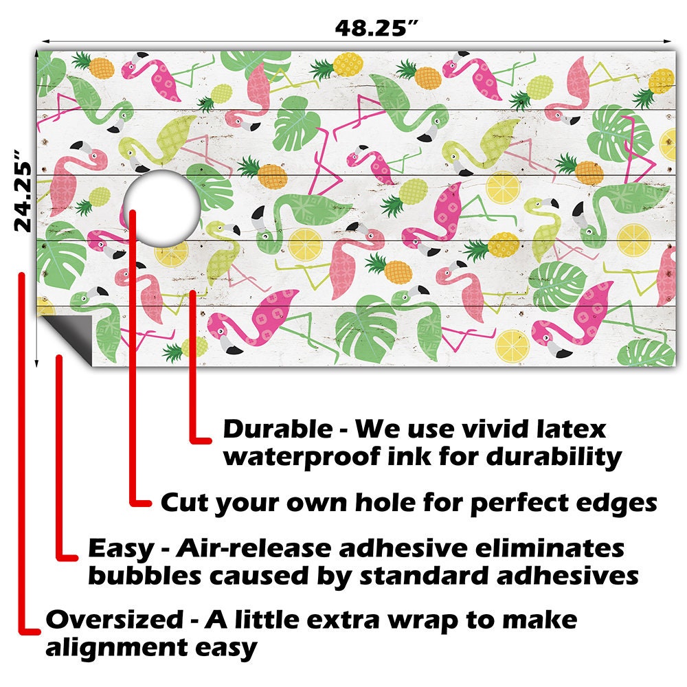 Flamingo Wood Background - Cornhole Board Wrap - Set of 2