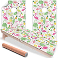 Flamingo Wood Background - Cornhole Board Wrap - Set of 2