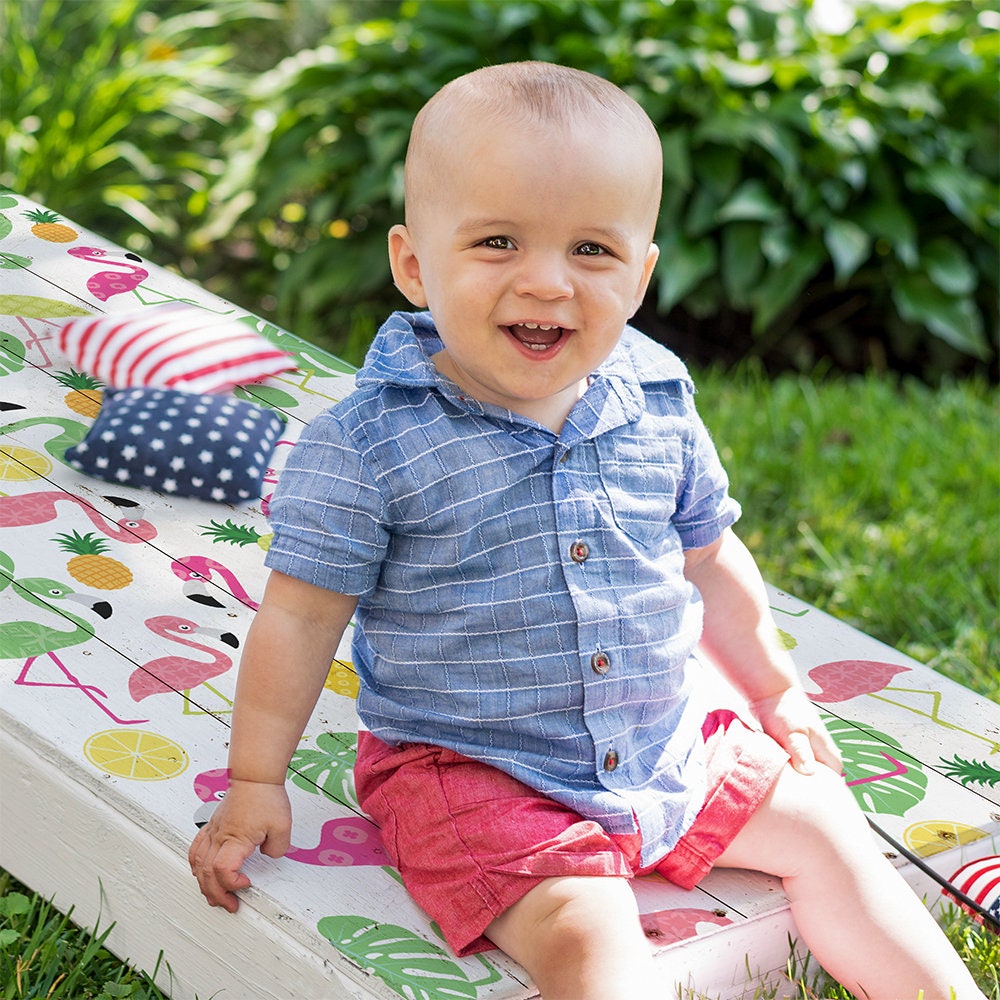 Flamingo Wood Background - Cornhole Board Wrap - Set of 2