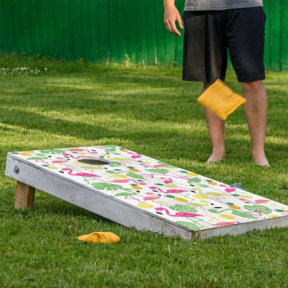Flamingo Wood Background - Cornhole Board Wrap - Set of 2