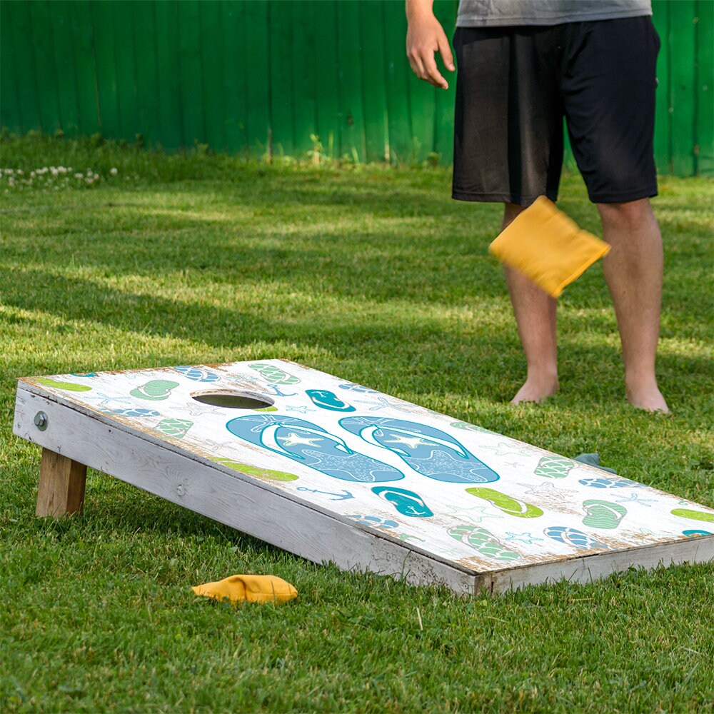 Blue Flip Flops - Cornhole Board Wrap - Set of 2