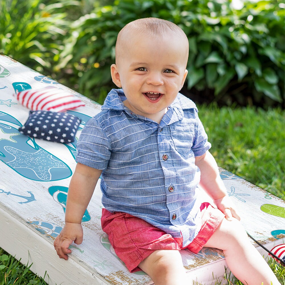 Blue Flip Flops - Cornhole Board Wrap - Set of 2