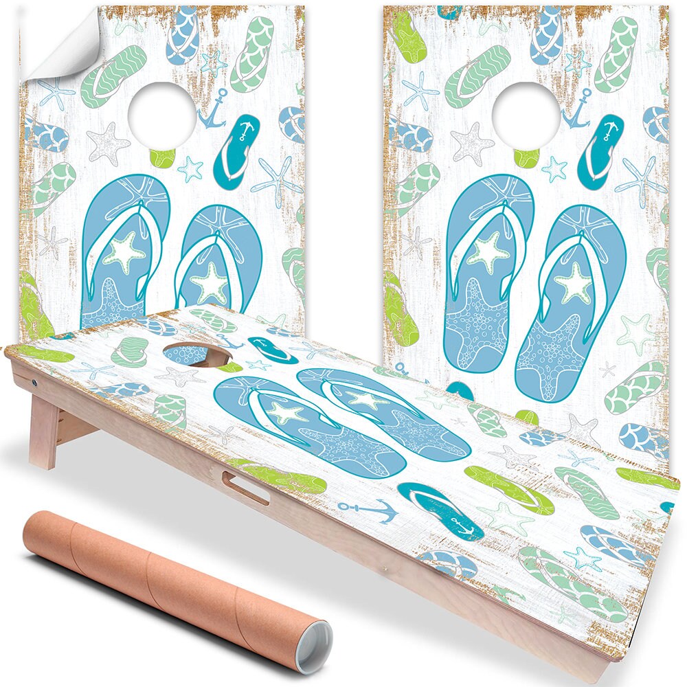 Blue Flip Flops - Cornhole Board Wrap - Set of 2