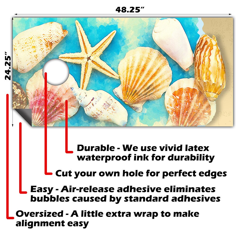 Starfish on Beach - Cornhole Board Wrap - Set of 2