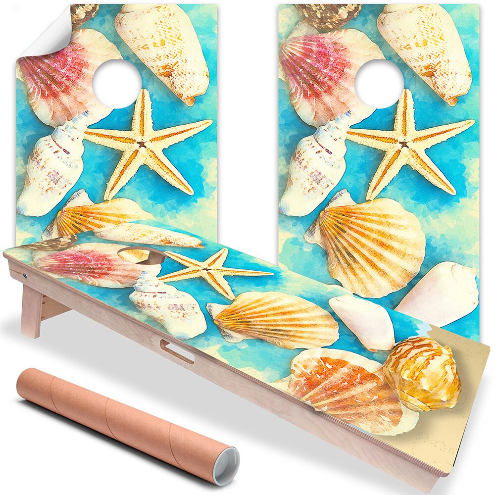 Starfish on Beach - Cornhole Board Wrap - Set of 2