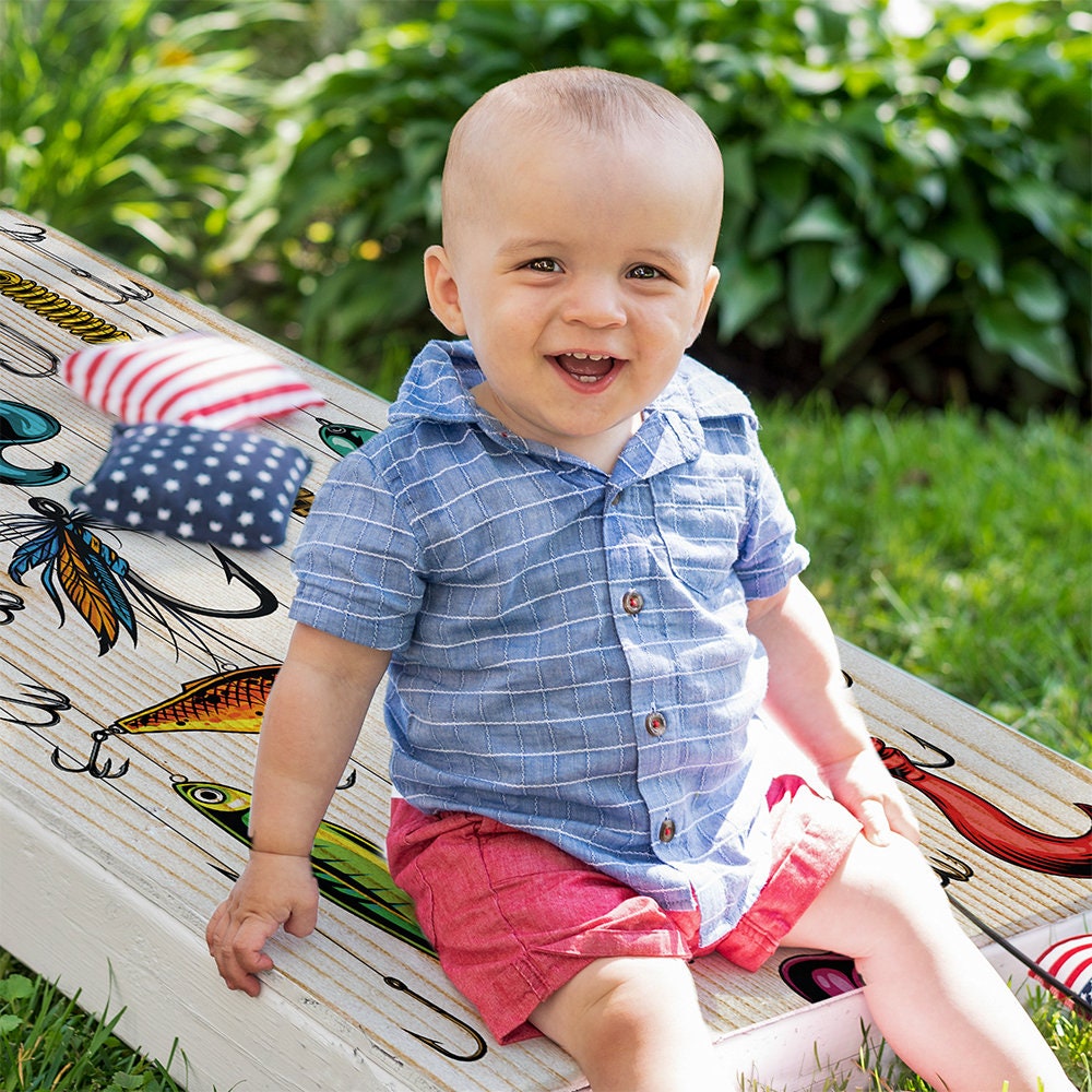 Vintage Style Fishing Lures - Cornhole Board Wrap - Set of 2