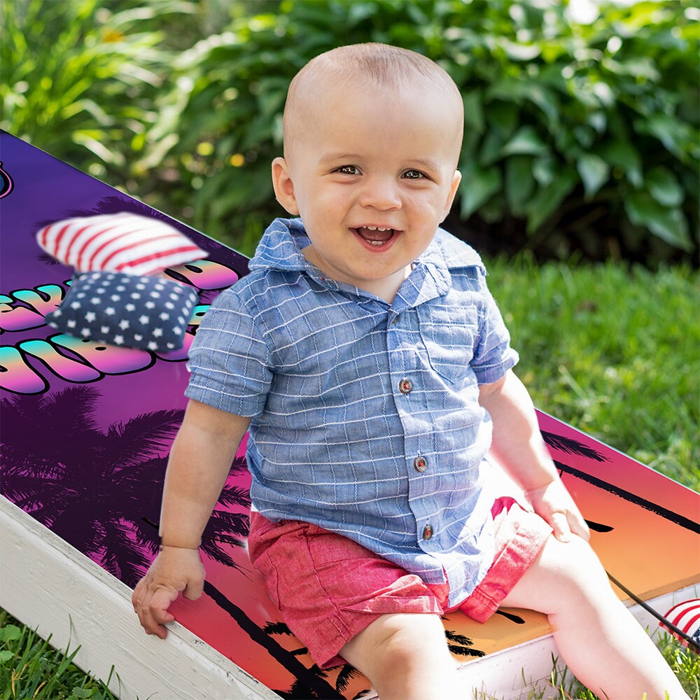 Sunset Palms Weekend Vibes - Cornhole Board Wrap - Set of 2