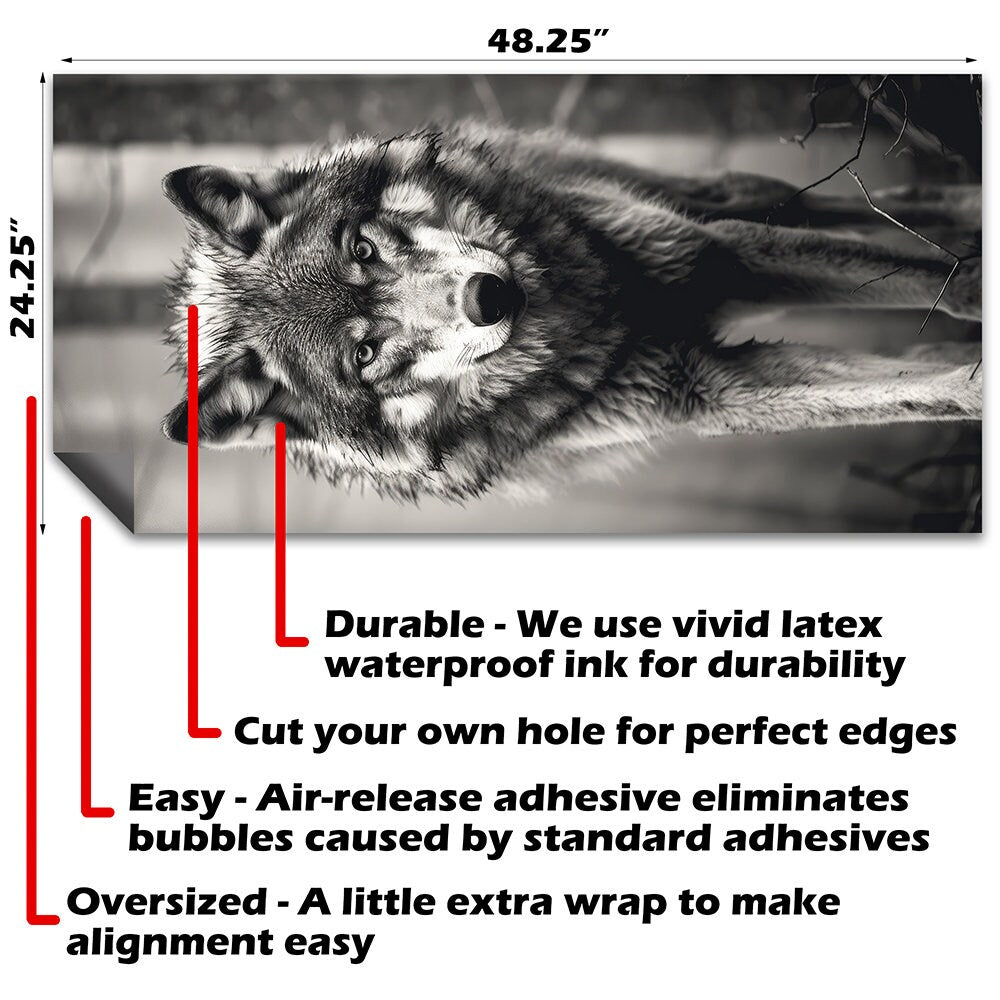 Black and White Wolves Portrait - Cornhole Board Wrap - Set of 2