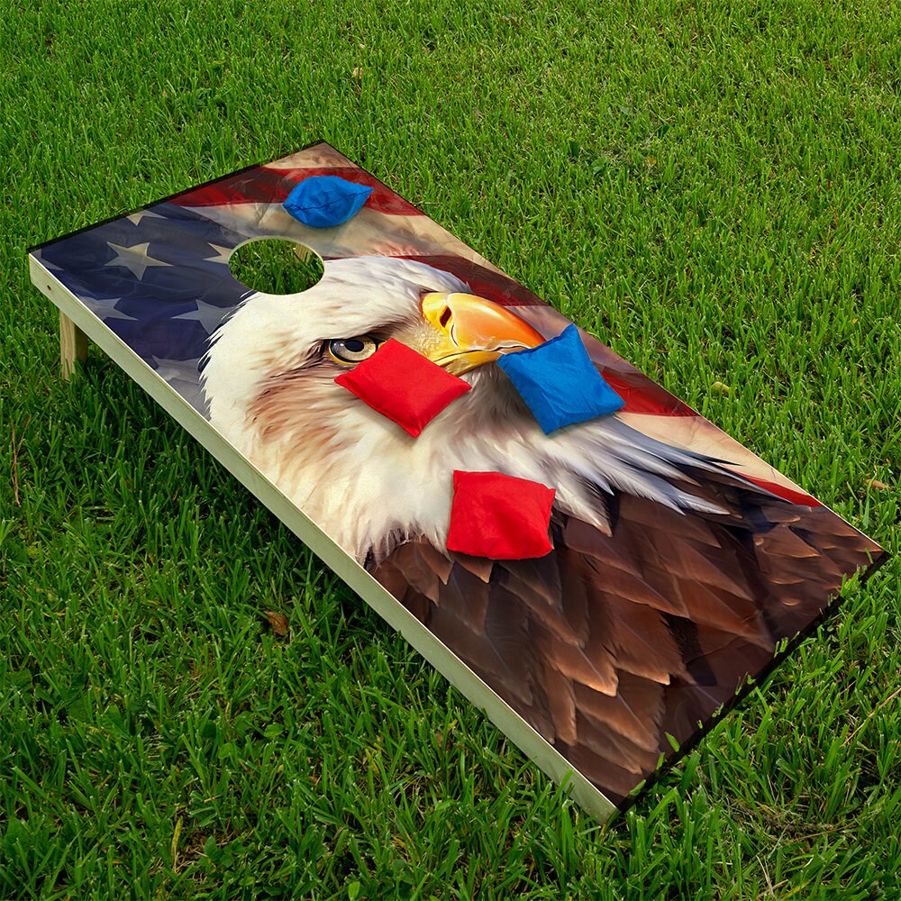 USA American Eagle and Fireworks - Cornhole Board Wrap - Set of 2