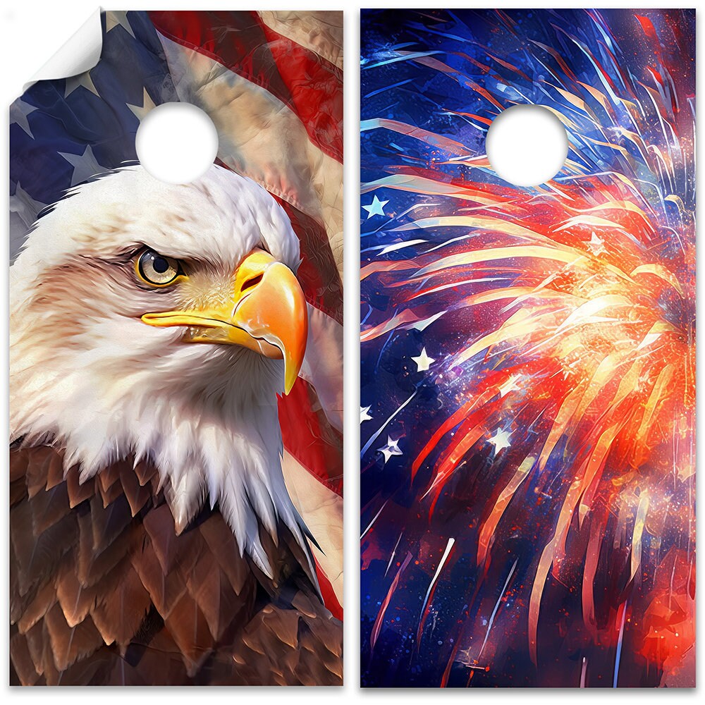 USA American Eagle and Fireworks - Cornhole Board Wrap - Set of 2