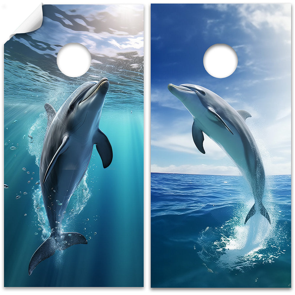 Ocean Dolphins - Cornhole Board Wrap - Set of 2