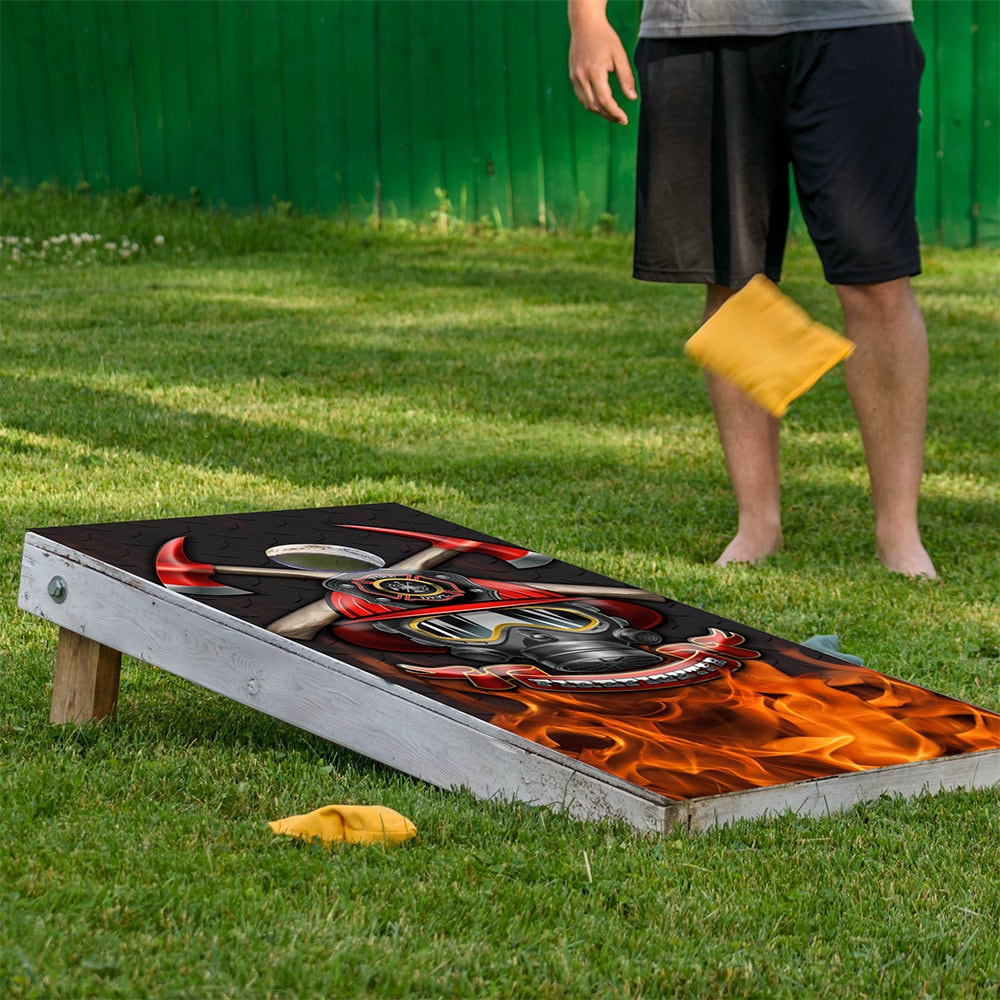 Firefighter and Steel - Cornhole Board Wrap - Set of 2