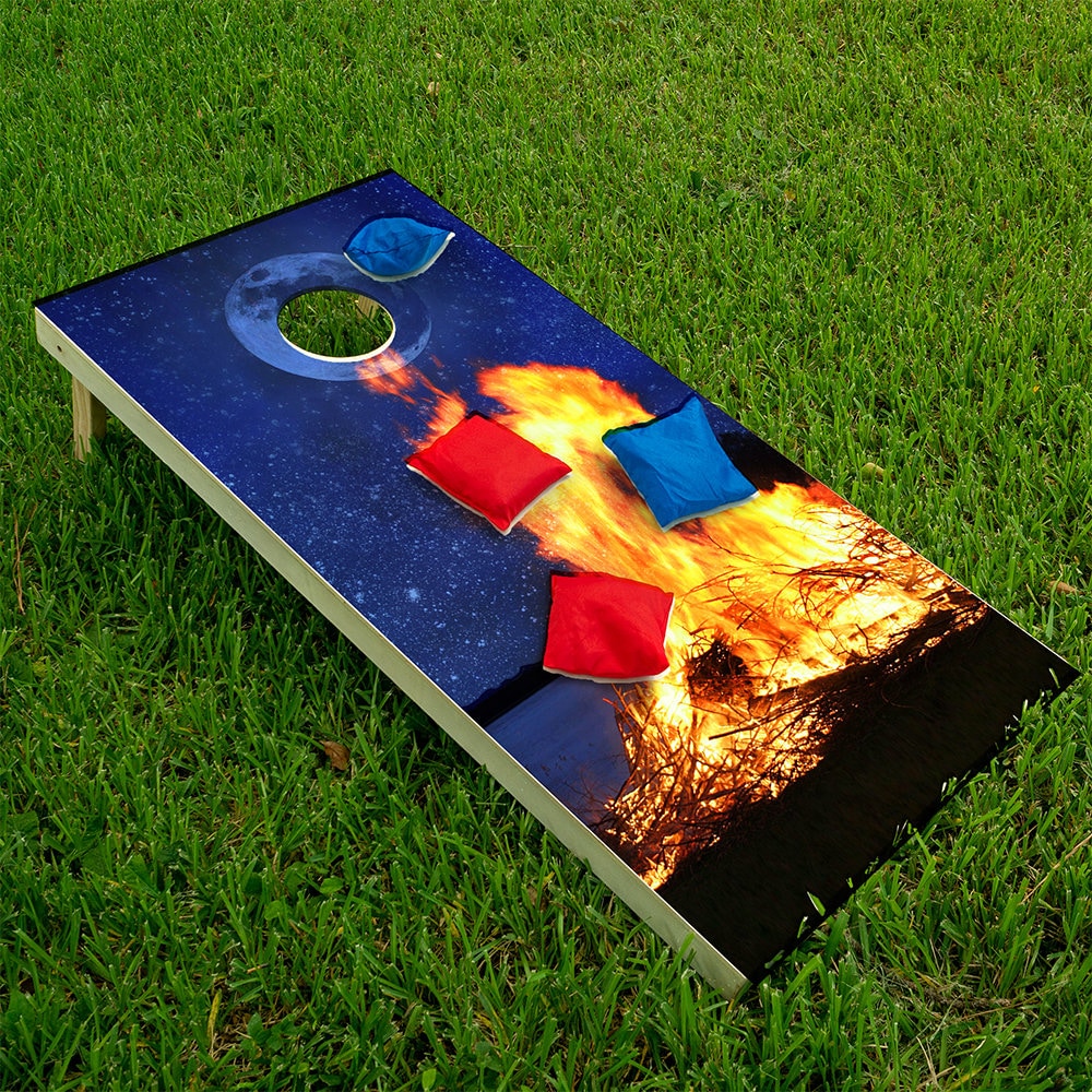 Campfire by the Lake - Cornhole Board Wrap - Set of 2