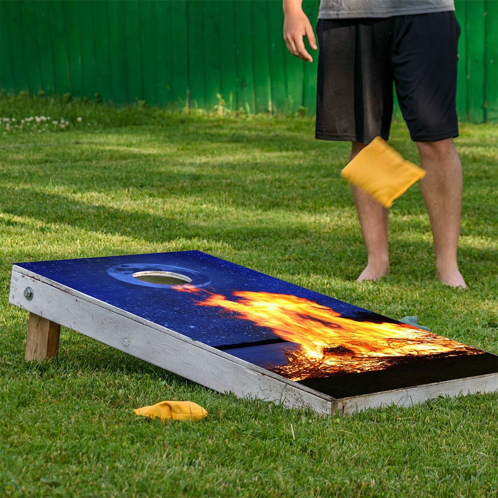 Campfire by the Lake - Cornhole Board Wrap - Set of 2