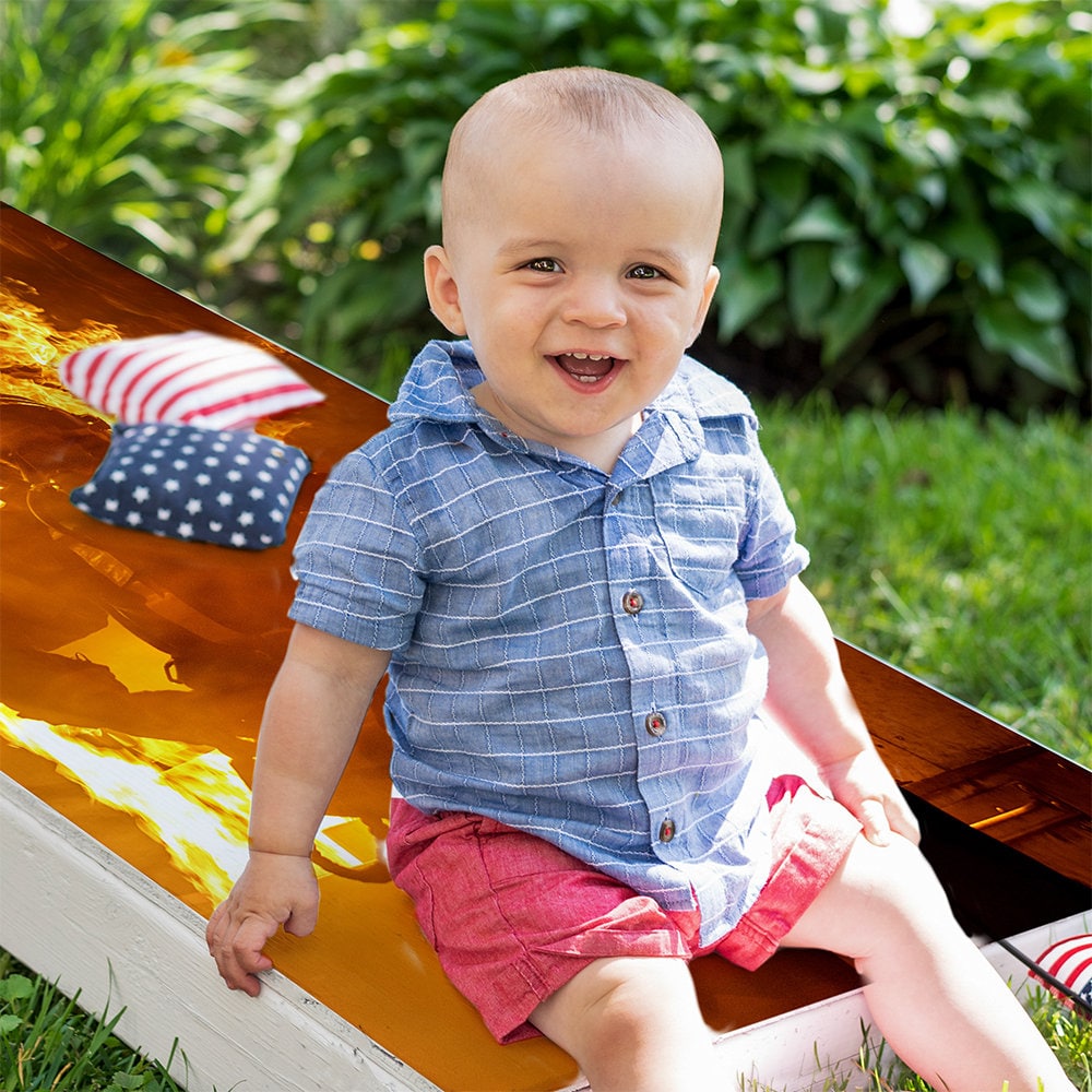 Fire Hero and Flames - Cornhole Board Wrap - Set of 2