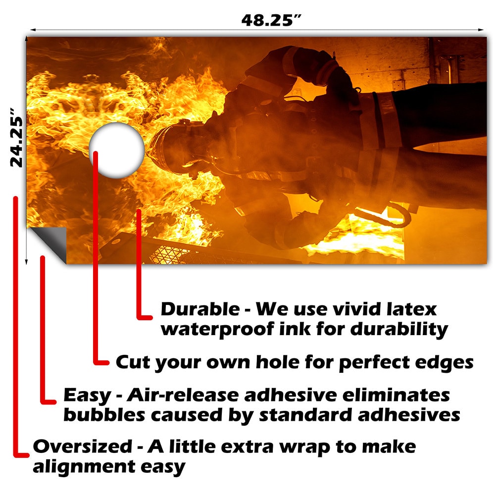 Fire Hero and Flames - Cornhole Board Wrap - Set of 2