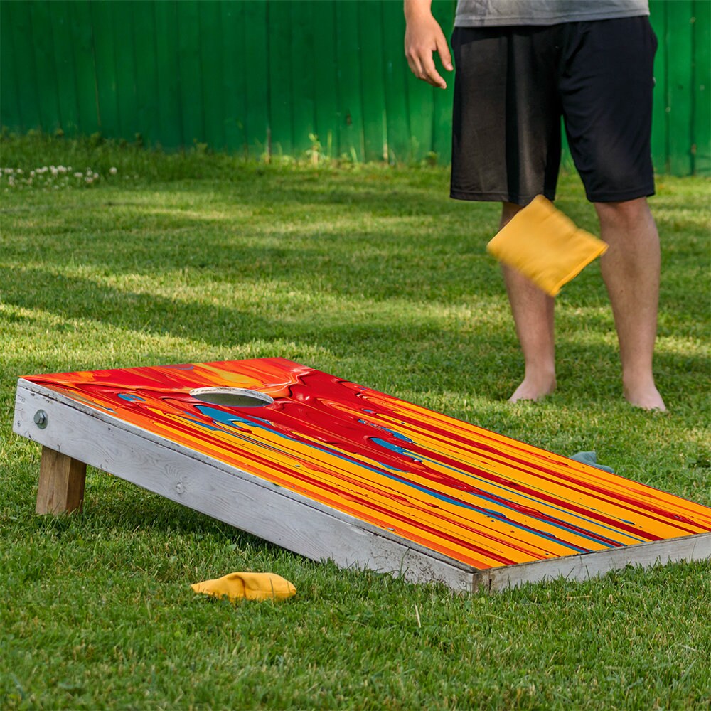 Warm Vibrant Dripping Paint - Cornhole Board Wrap - Set of 2
