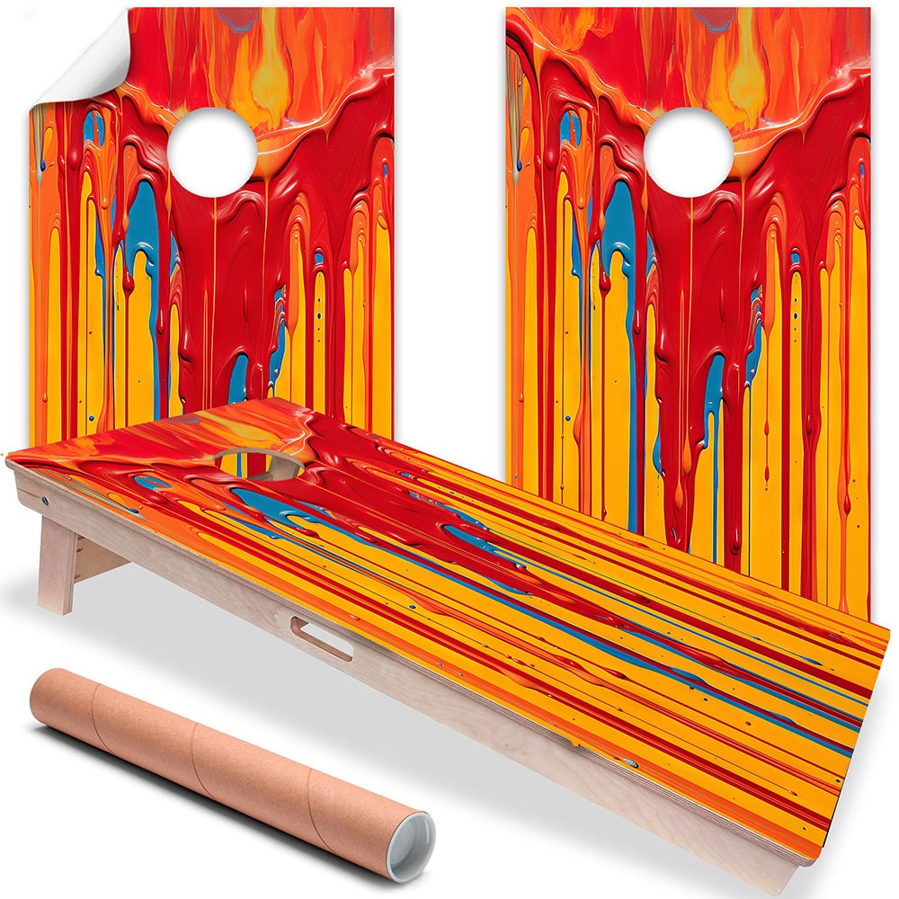 Warm Vibrant Dripping Paint - Cornhole Board Wrap - Set of 2