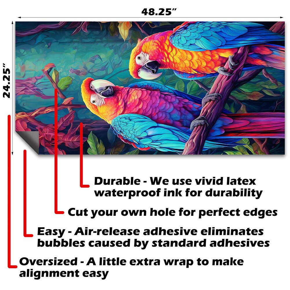 Colorful Parrots - Cornhole Board Wrap - Set of 2