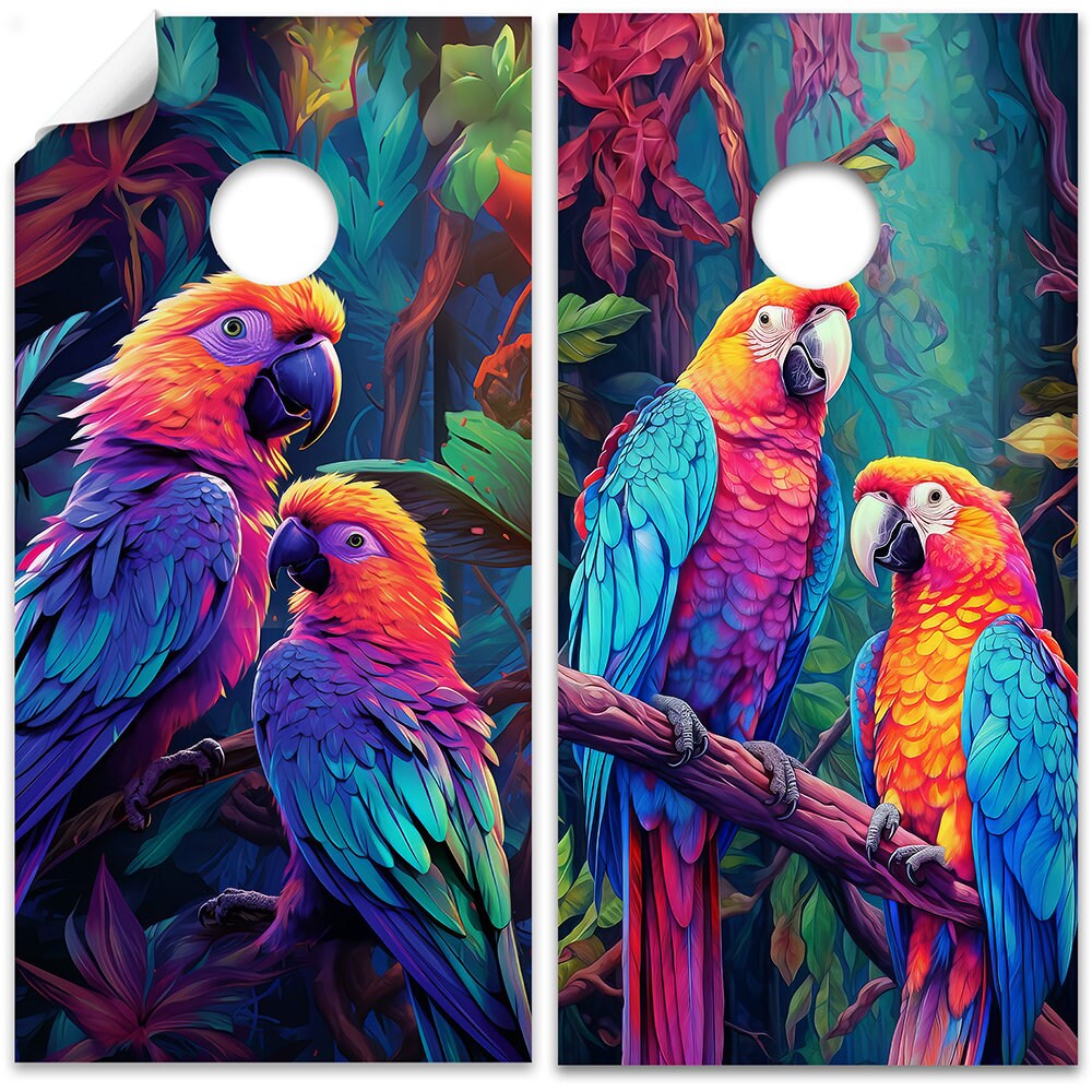 Colorful Parrots - Cornhole Board Wrap - Set of 2