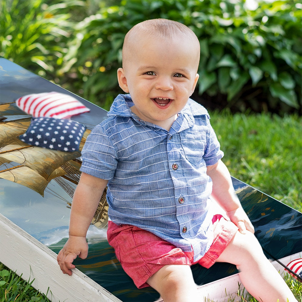 Vintage Sailing Ships Painting - Cornhole Board Wrap - Set of 2
