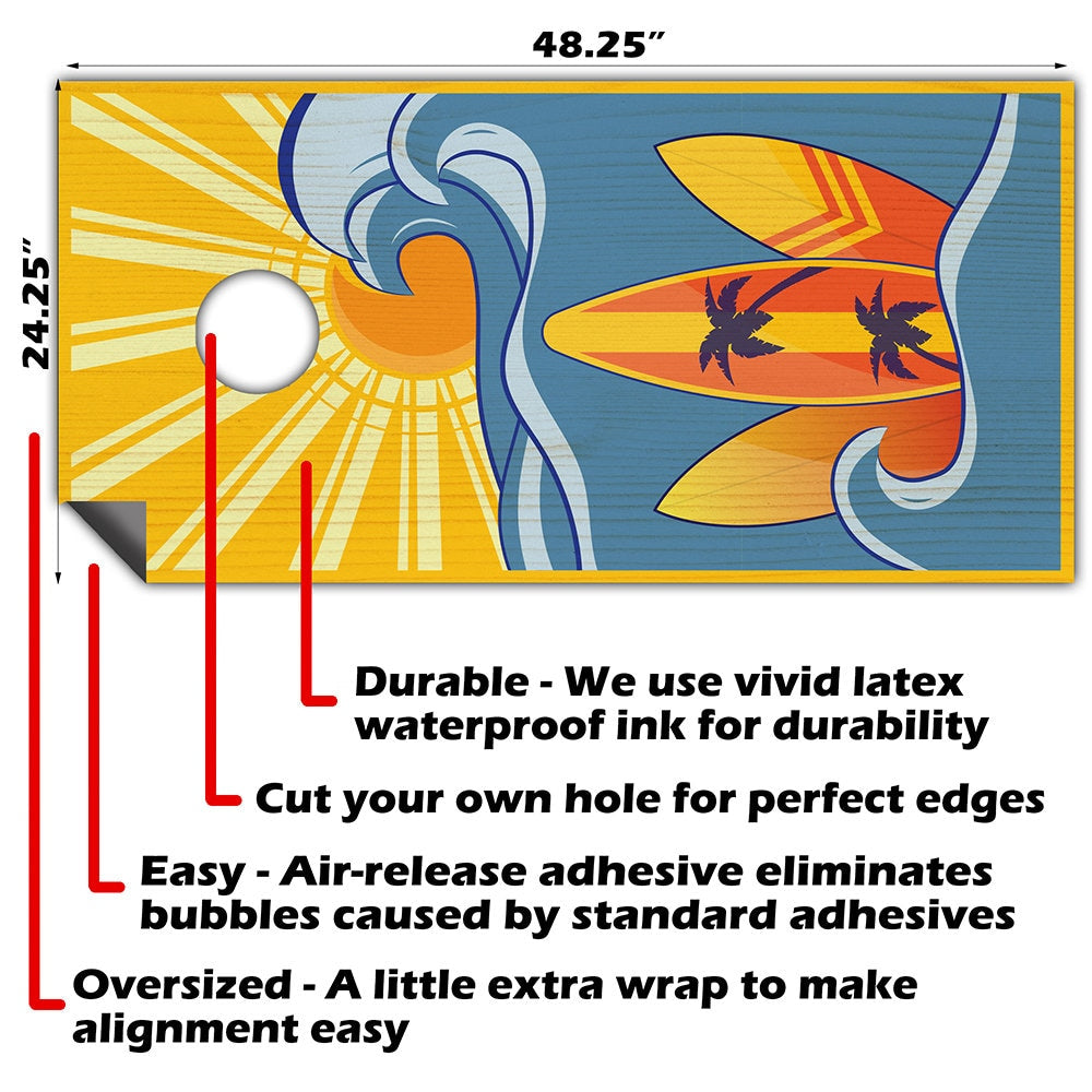 Surf The Wave - Cornhole Board Wrap - Set of 2