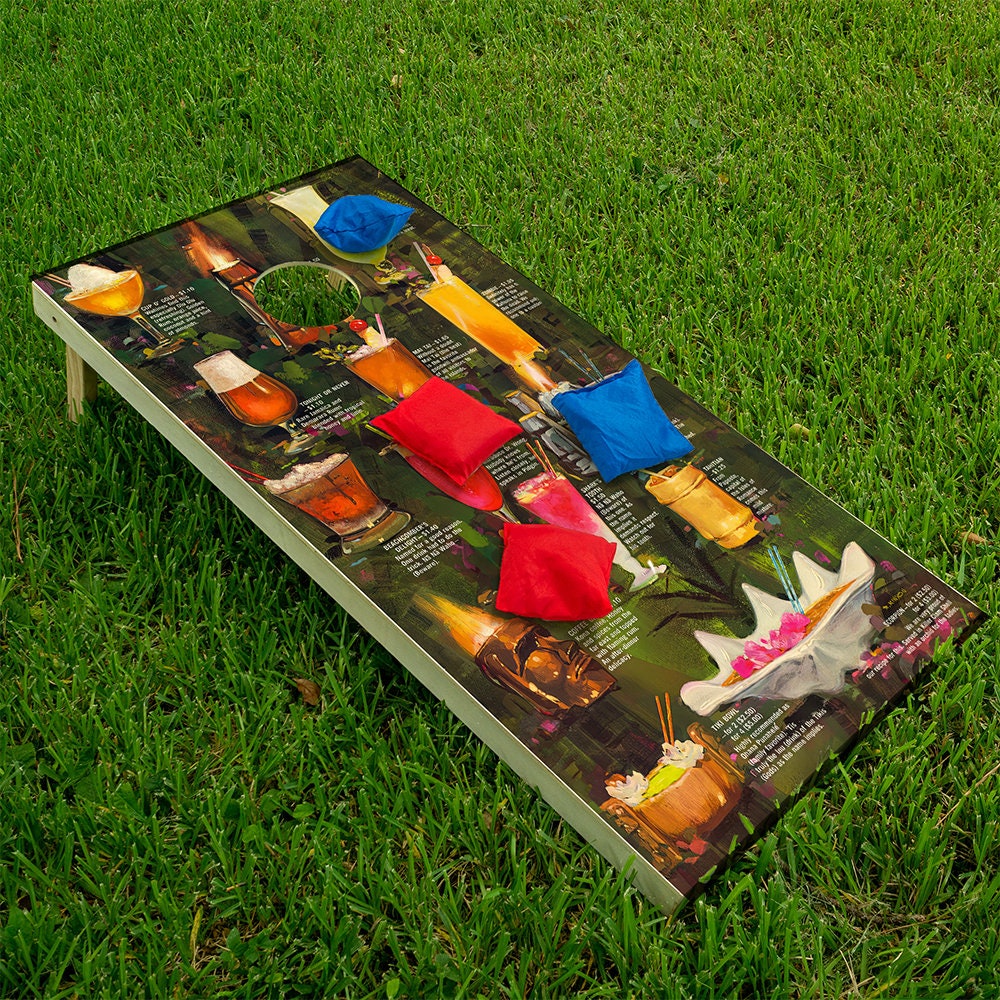 Tiki Drink Menus - Cornhole Board Wrap - Set of 2