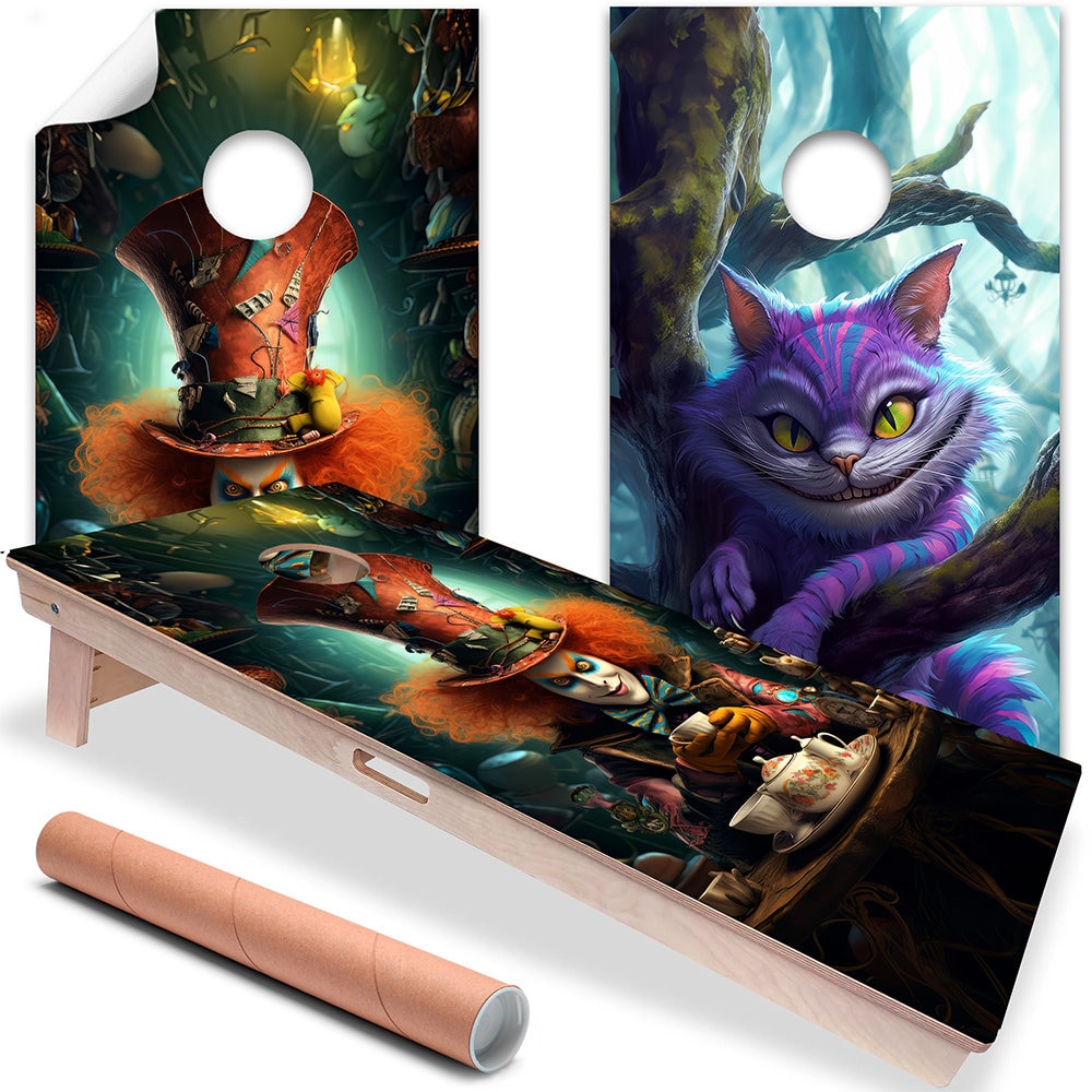 Mad Hatter Cheshire Cat - Cornhole Board Wrap - Set of 2
