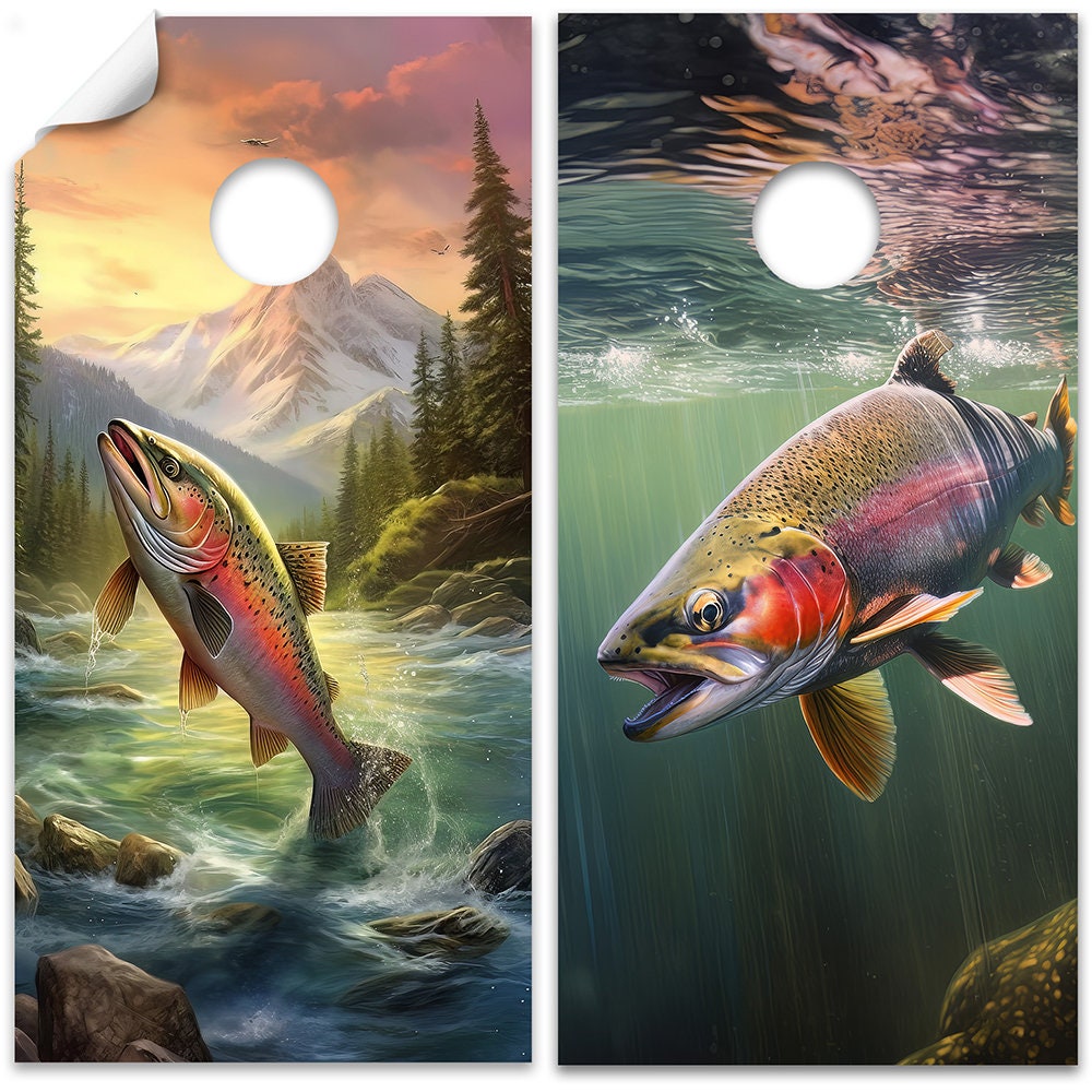 Blue Lake Fishing - Cornhole Board Wrap - Set of 2