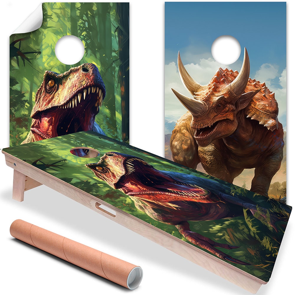 T-Rex and Triceratops - Cornhole Board Wrap - Set of 2
