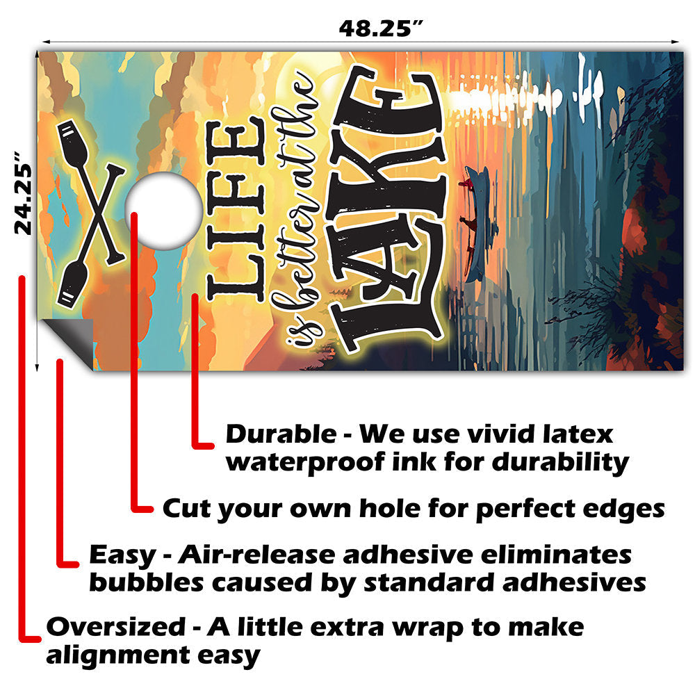 Life is Better at the Lake - Cornhole Board Wrap - Set of 2