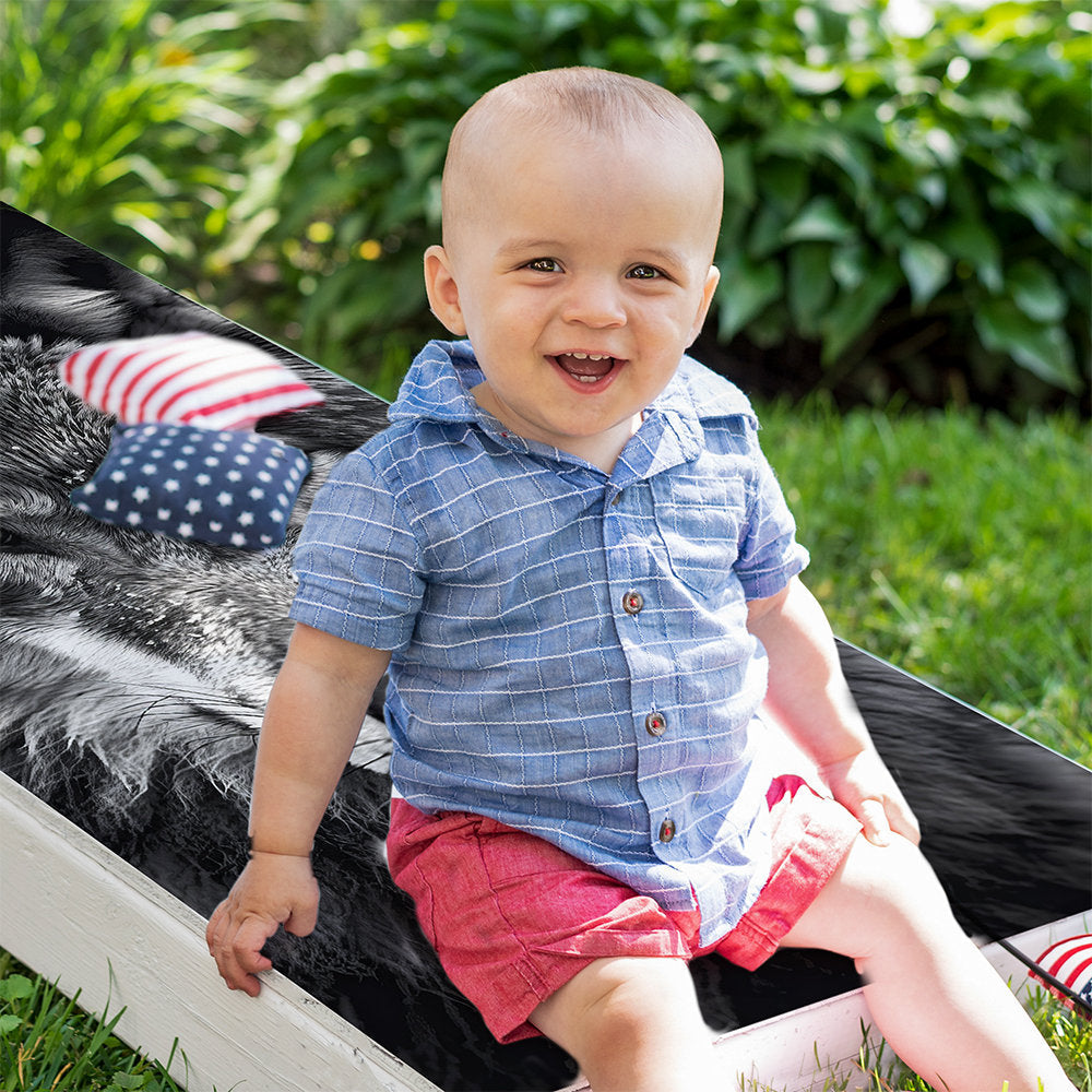 Black and White Wolves Portrait - Cornhole Board Wrap - Set of 2